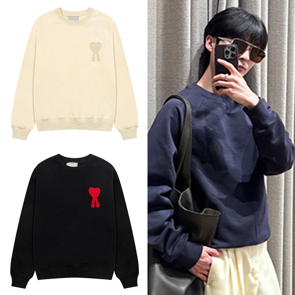 Sweat à capuche au crochet pour automne-hiver, unisexe, avec broderie en forme de cœur, manches longues, col rond.