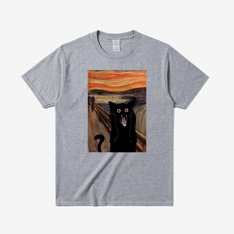 Terrified Cat Printed Men's T-Shirt Summer Vintage Kawaii Men's Women's Surfing Beach T-Shirt Unisex Breathable Casual Top