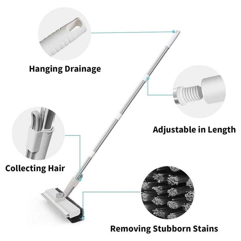 B97A-Heavy-Duty Stiff Bristle Scrubber Scrub Brush With Long Handle, 3 In 1 Scrape Function For Cleaning Floors& Showers