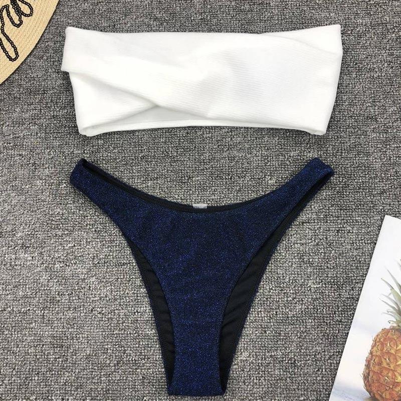 Sexy Bandeau Shiny Glitter Bikini Frauen Bademode Weiblichen Badeanzug Bikini set Badende Badeanzug