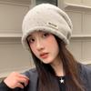 Letter Crimping Stack Hat Autumn and Winter Windproof Warm Hat Women's Cold Hat Casual Wool Hat