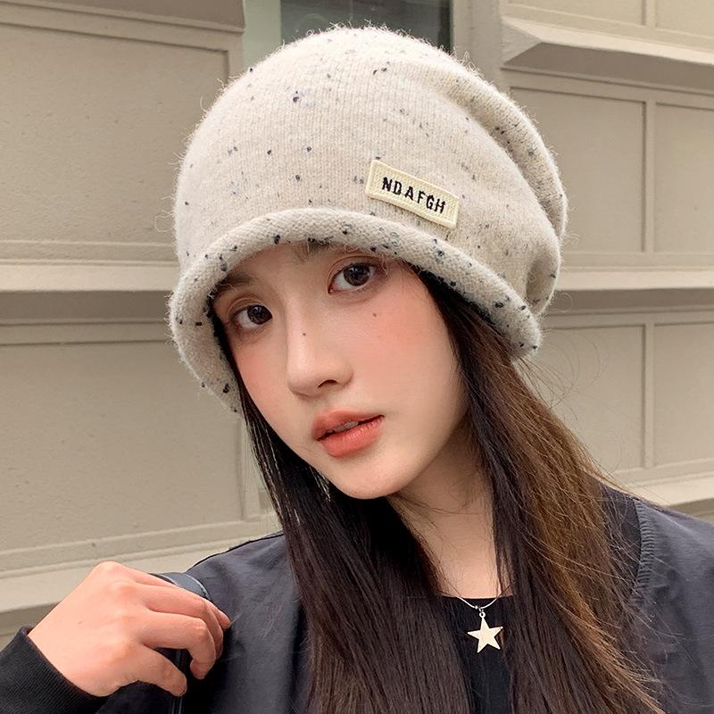 Letter Crimping Stack Hat Autumn and Winter Windproof Warm Hat Women's Cold Hat Casual Wool Hat
