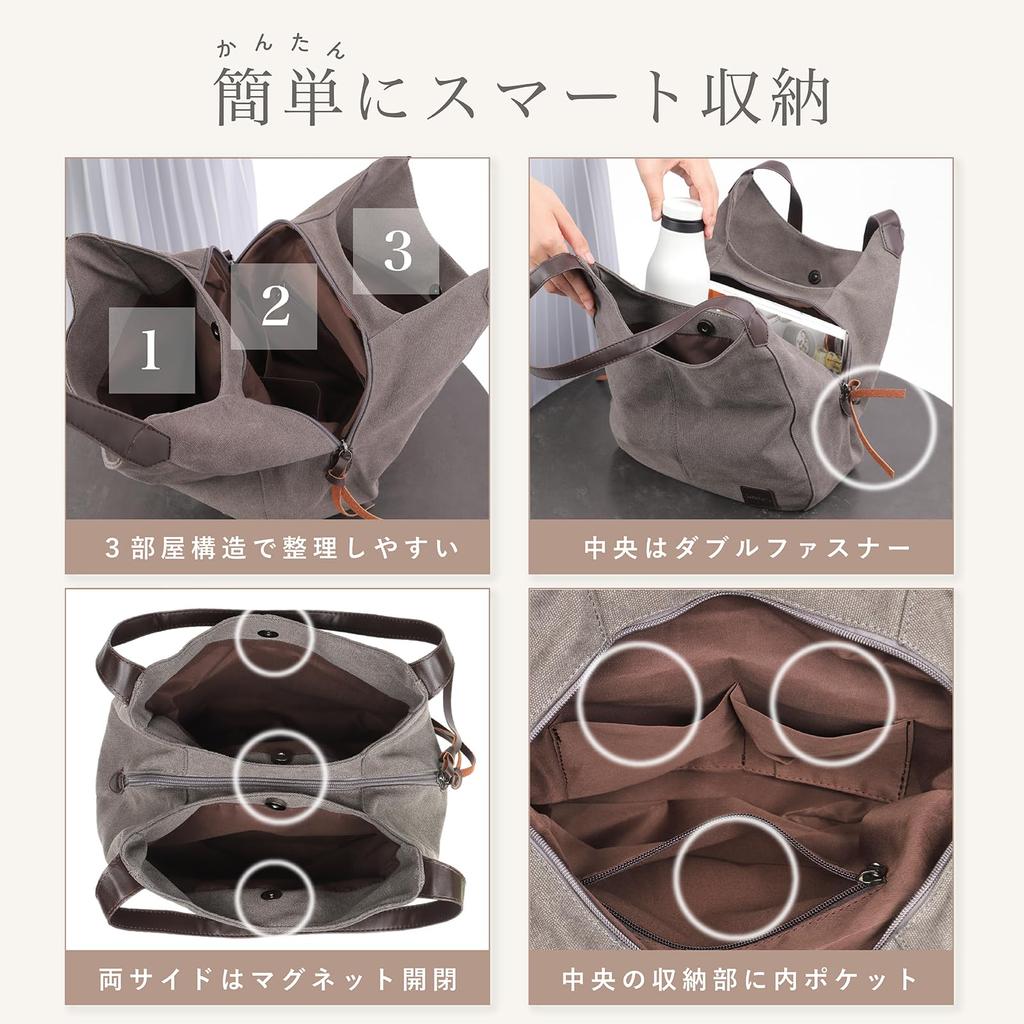 Durable Canvas Lightweight Canvas Tote Casual 1402 [Cocos Pygmy] Material, Bag, Bag, Canvas, Plain, Women's (Natural)