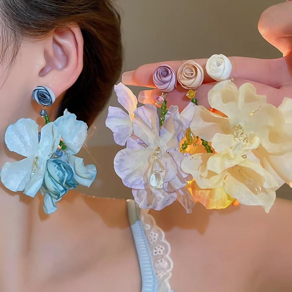 1pair Resin Fabric Fabric Flower Earring Pink Blue White Ear Accessories Vacation Beach Daily
