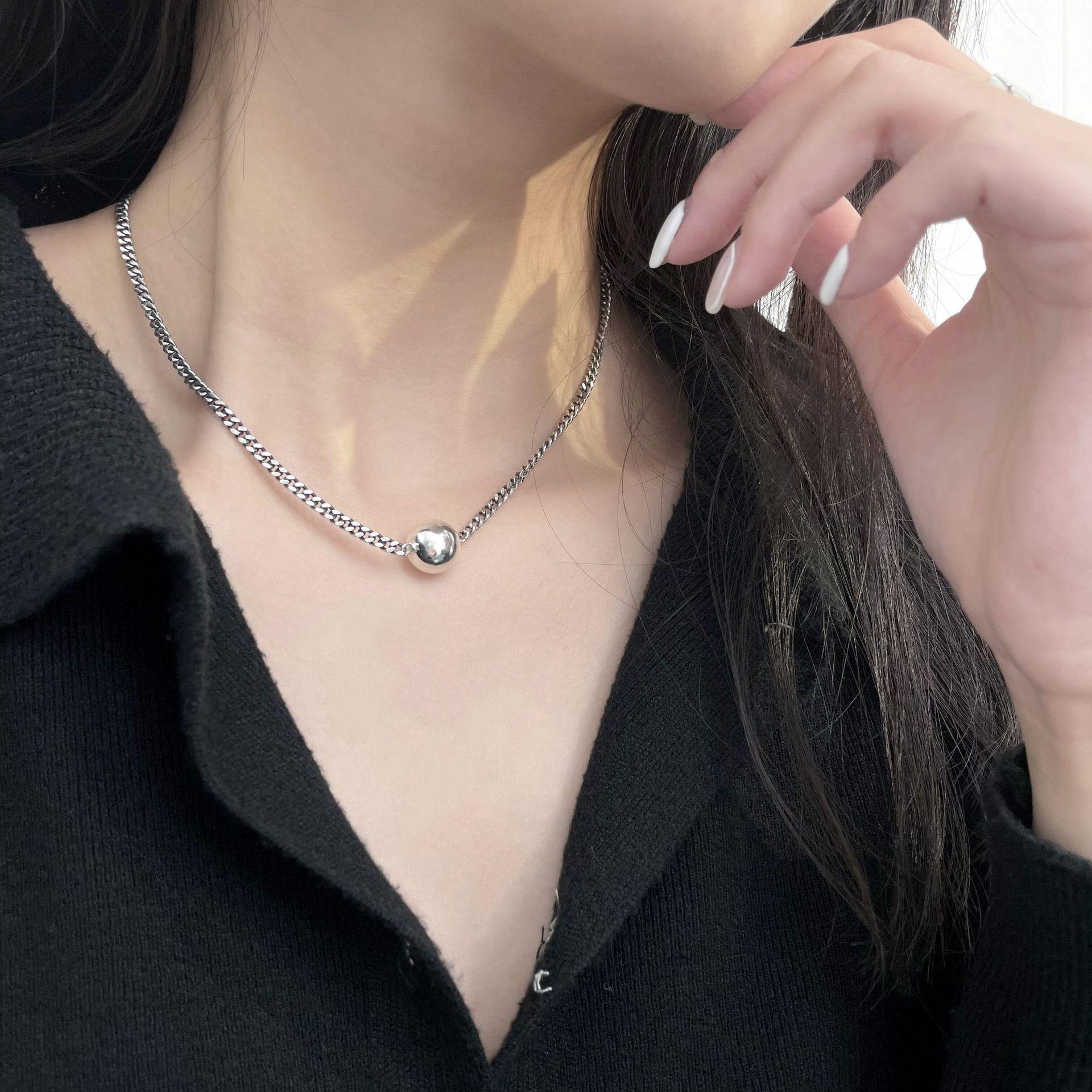 

Women s Retro Simple S925 Sterling Silver Small Round Bead Necklace