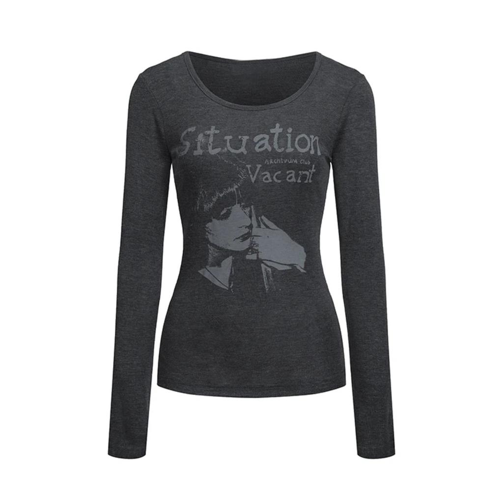 Y2k Vintage T-shirt Women Long Sleeve Print Graphic Tops Streetwear American Retro Grunge Tops E-girls 2000s Tshirts