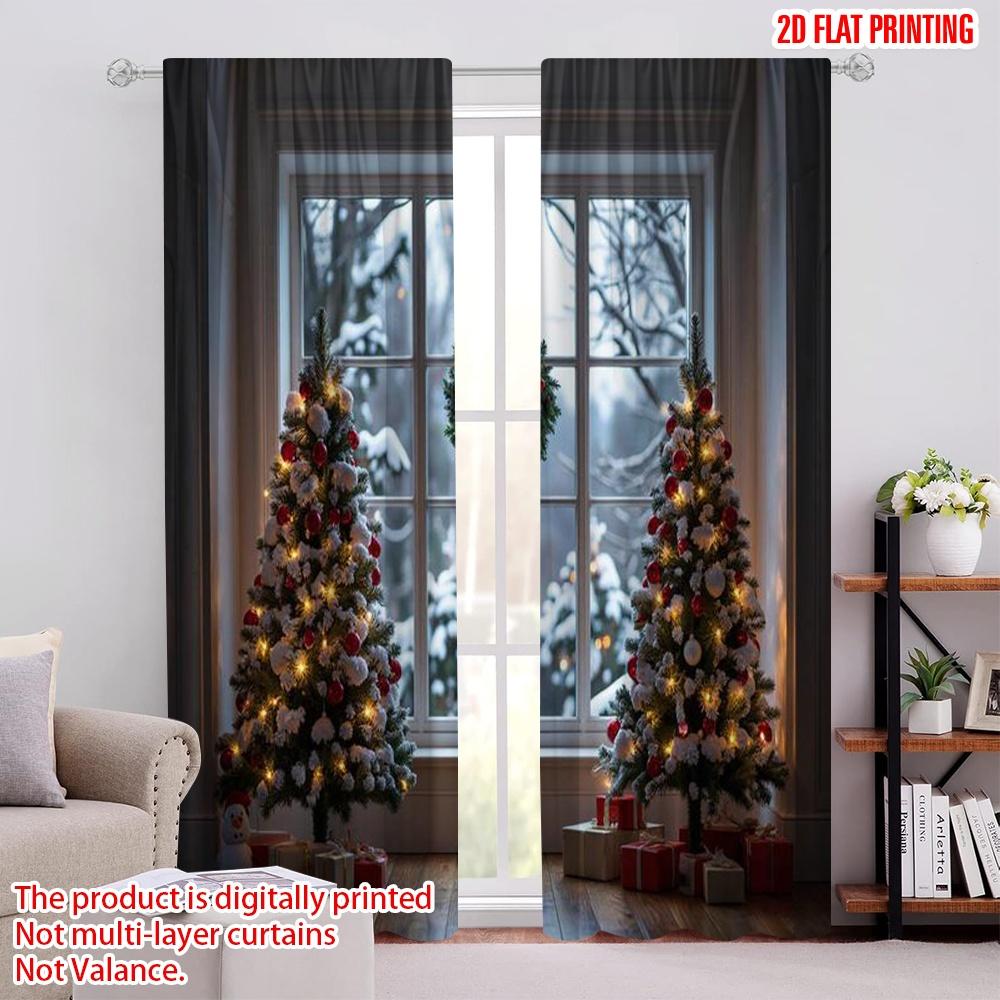 

2pcs 2D flat printing Christmas Scene Curtain Winter Snow Christmas Versatile Polyester Fabric Without Electricity Festive Wall 100*130 HOOK 1pcs