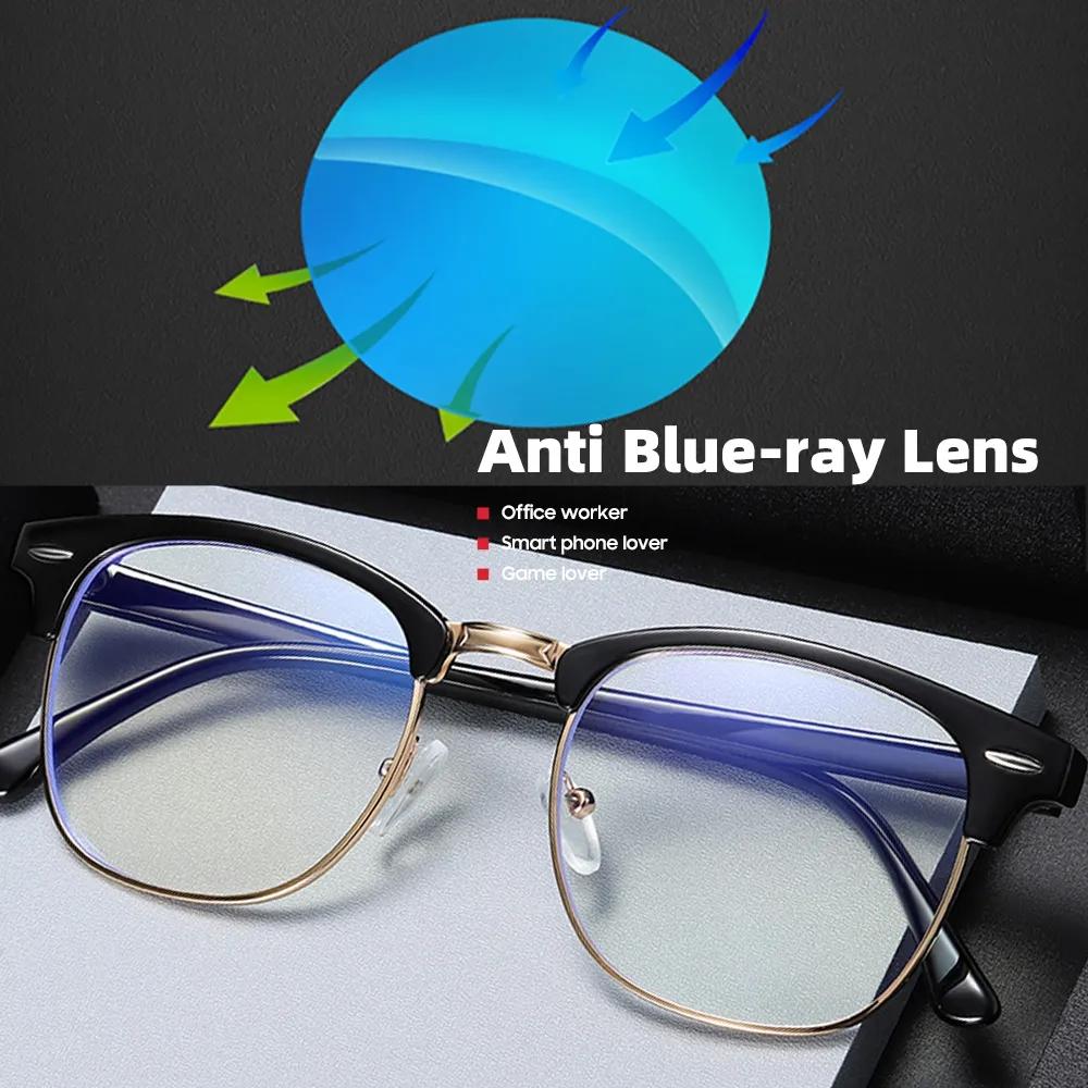 Classic Semi Rimless Anti Blue Light Blocking Glasses Men Square Rice Nail Eyeglasses Frames Computer Glasses