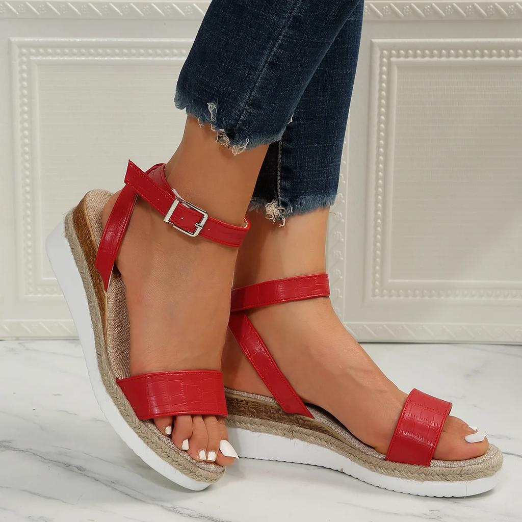 Maogu Summer 2024 Plus Size 43 Casual Ladies Wedge Heels Sandals Non Slip Platform Sandalias White Ankle Strap Sandals for Women