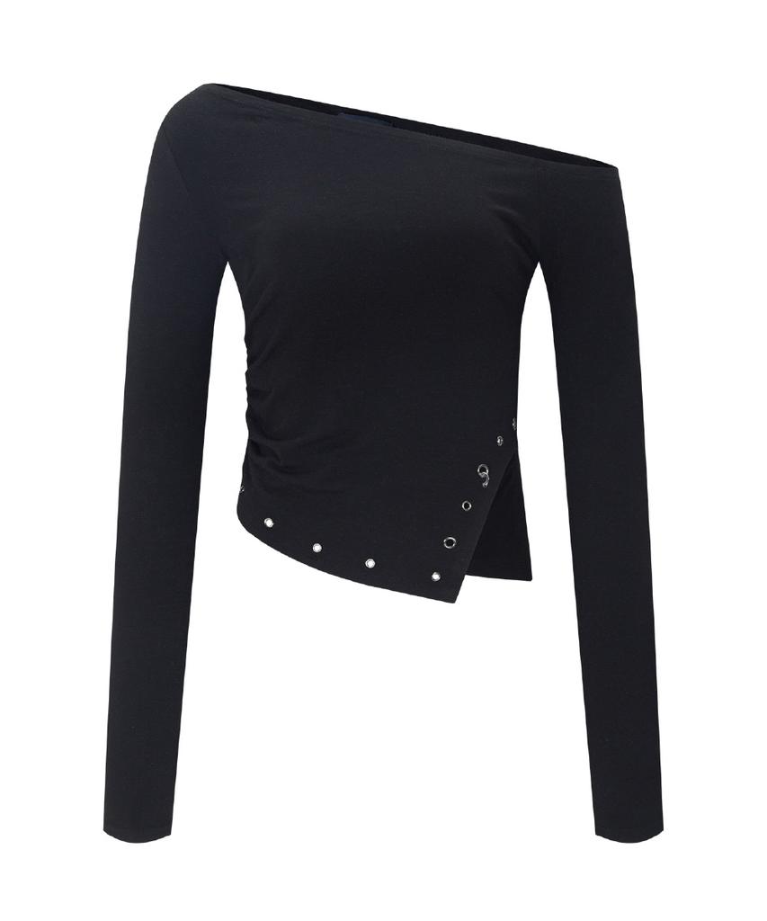 Peullijeunopallou Remy Unbal Shirring Long Sleeve Top (Black)