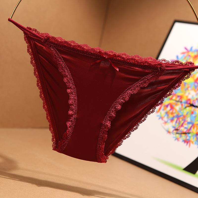 Ladies Summer Sexy Ribbon Lace Edge Bow Cotton Bottom Crotch Low Waist Triangle Briefs