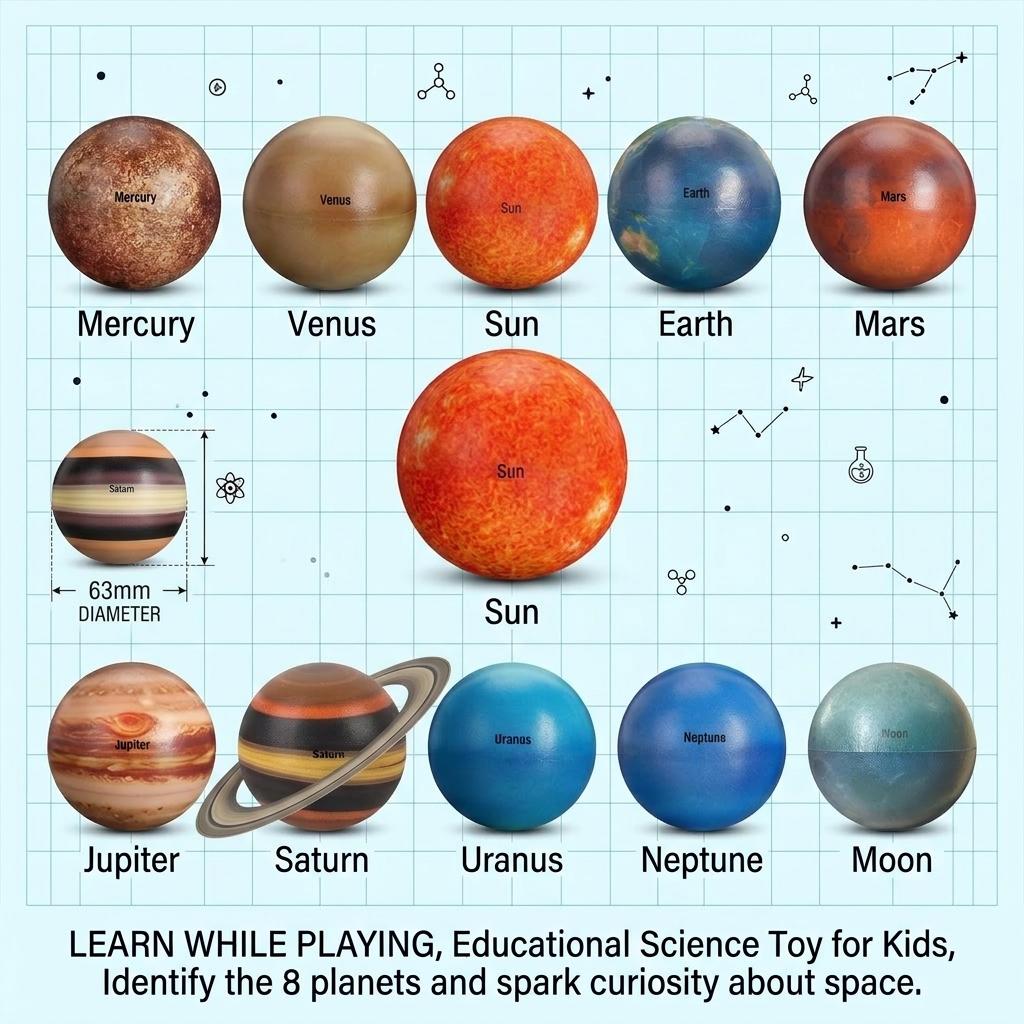 10Pcs Solar System Planet Soft Sponge Ball Safe Elastic PU Ball Educational Stress Relief Toy Science Teaching Learning Toy