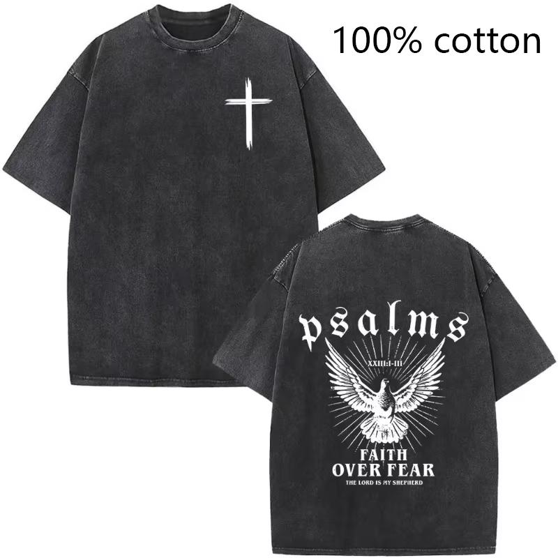 Christian Jesus Bible Verse Washed T-shirts Men's Women Fashion Vintage Oversized T Shirts Harajuku Cotton Short Sleeve T-shirt