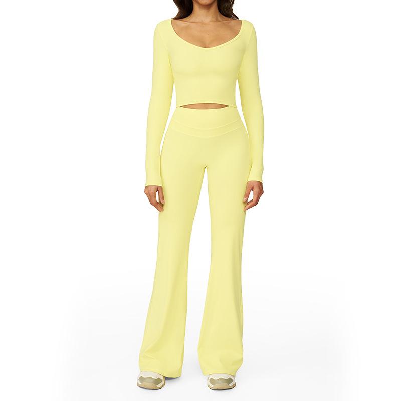 JYL Quick Dry Brushed Yoga Set Hollow Back High Waist Outfit