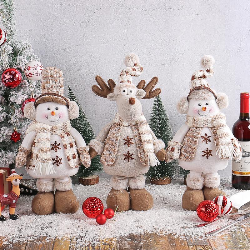 Christmas Snowman Telescopic Doll with Knitted Earmuffs & Reindeer - Desktop & Window Decoration Ornament