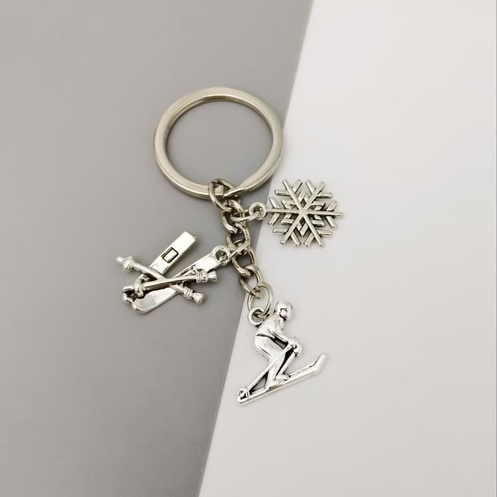 Metal Pendant Skiing Keychain Silver Color Ice Skates Pendant Snowflake Pendant Winter Sports
