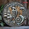 2D Flat Mermaid Pirate Sign, Vintage Aluminum Poster, Round Bathroom Wall Art, Outdoor Garden Hanging Plaque, Funny Room Decor