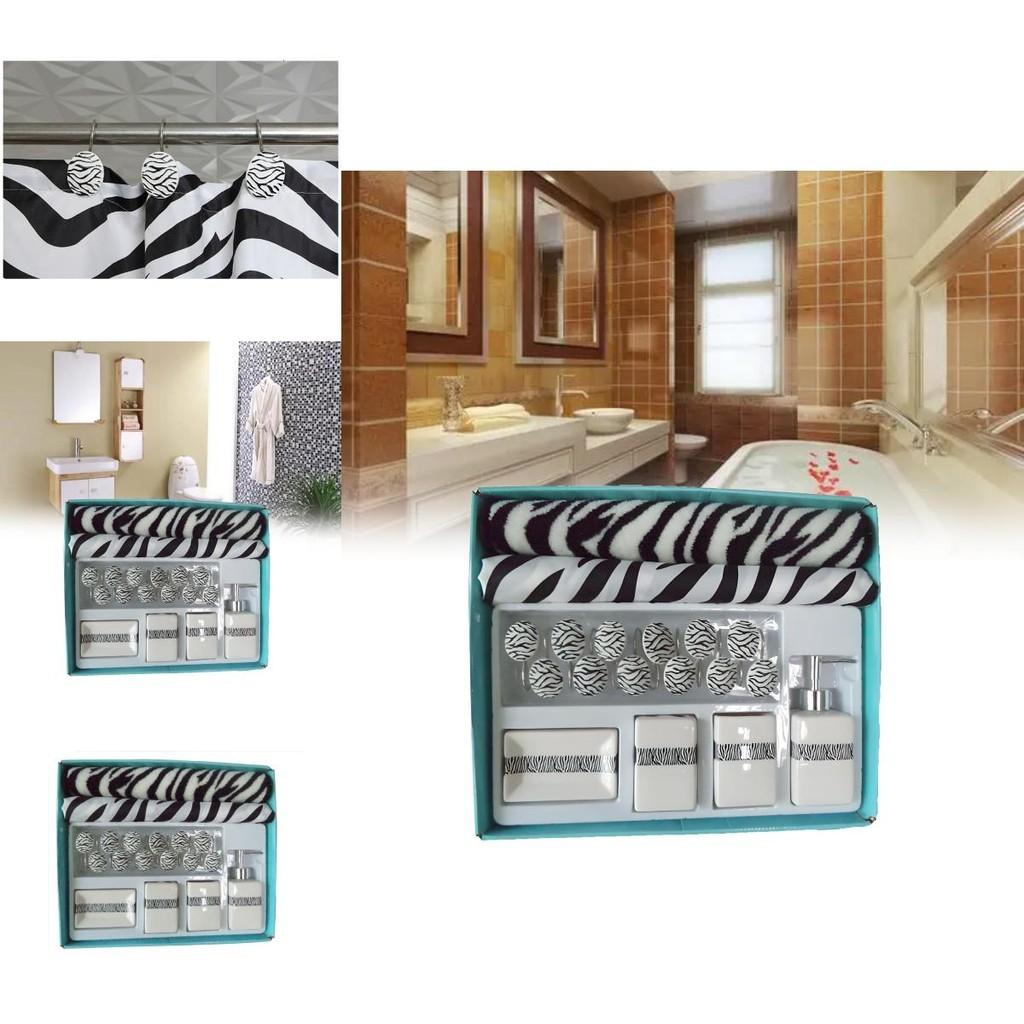 Modern Geometric Polyester Bathroom Set With Shower Curtain And Nonslip Mat For Home Use