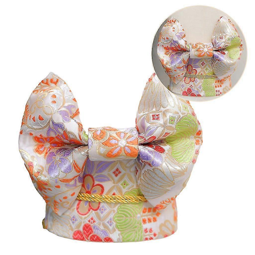 Women Japanese Belt Pre-Tied Bow Kimono Robe Obi Strap Yellow Kids