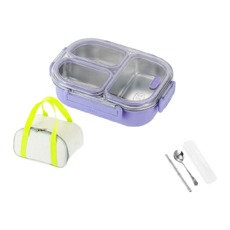 Lunch Bentos Container with Clear Lid, 800Ml Stainless Steel 3 Compartment Box for Meals, Snacks, and School