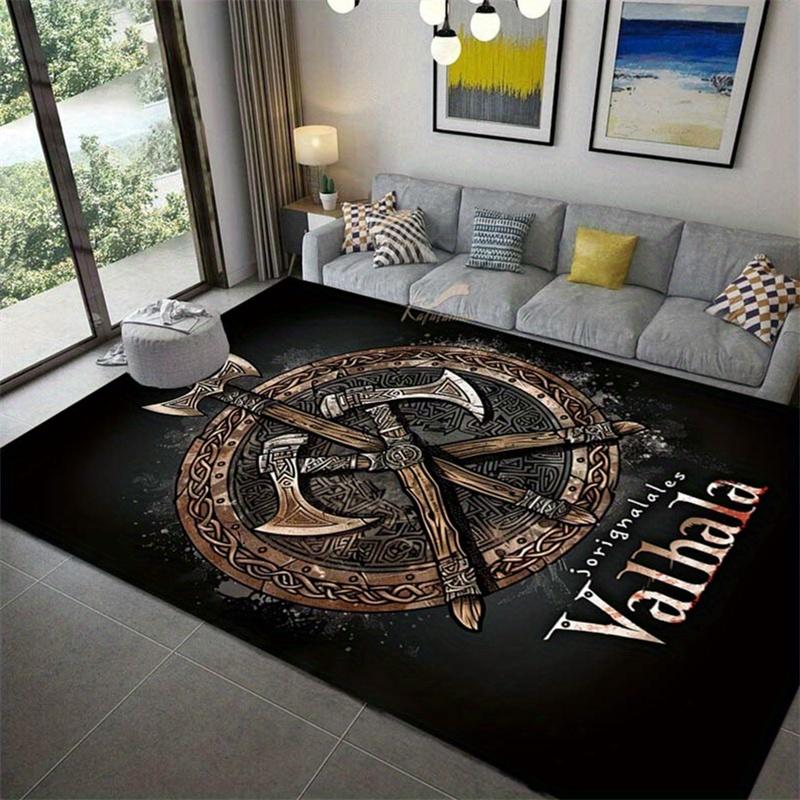 Viking Battle Axe Symbol Rug - Non-Slip Retro Mat for Living Room Entryway Dining Room Bathroom Kitchen, Nordic Home Decor