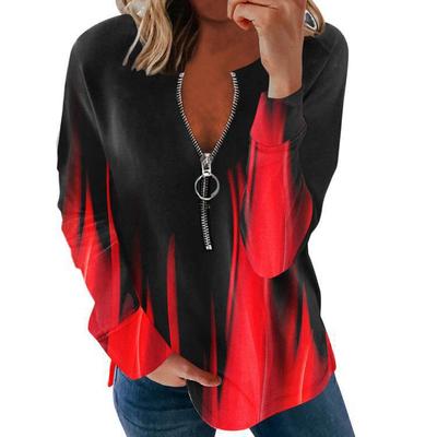 Damenmode, lässig, Farbblockdruck, Herbst/Winter, langärmelig, V-Ausschnitt, Pullover und lange Ärmel