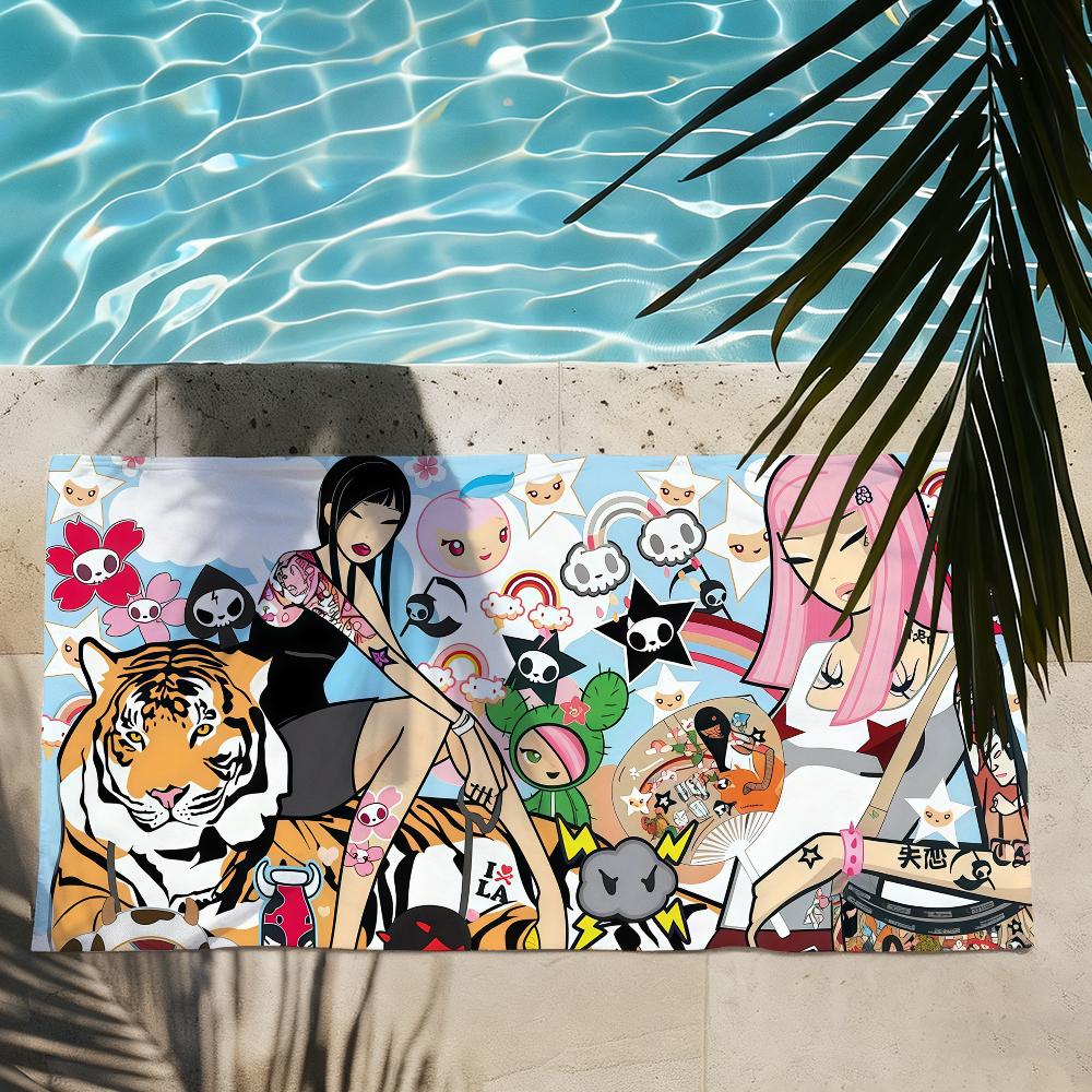 T-shirt Tokidoki Serviette Séchage Rapide Serviettes de Plage Conviennent pour Piscines Camping Yoga et Salle de Sport