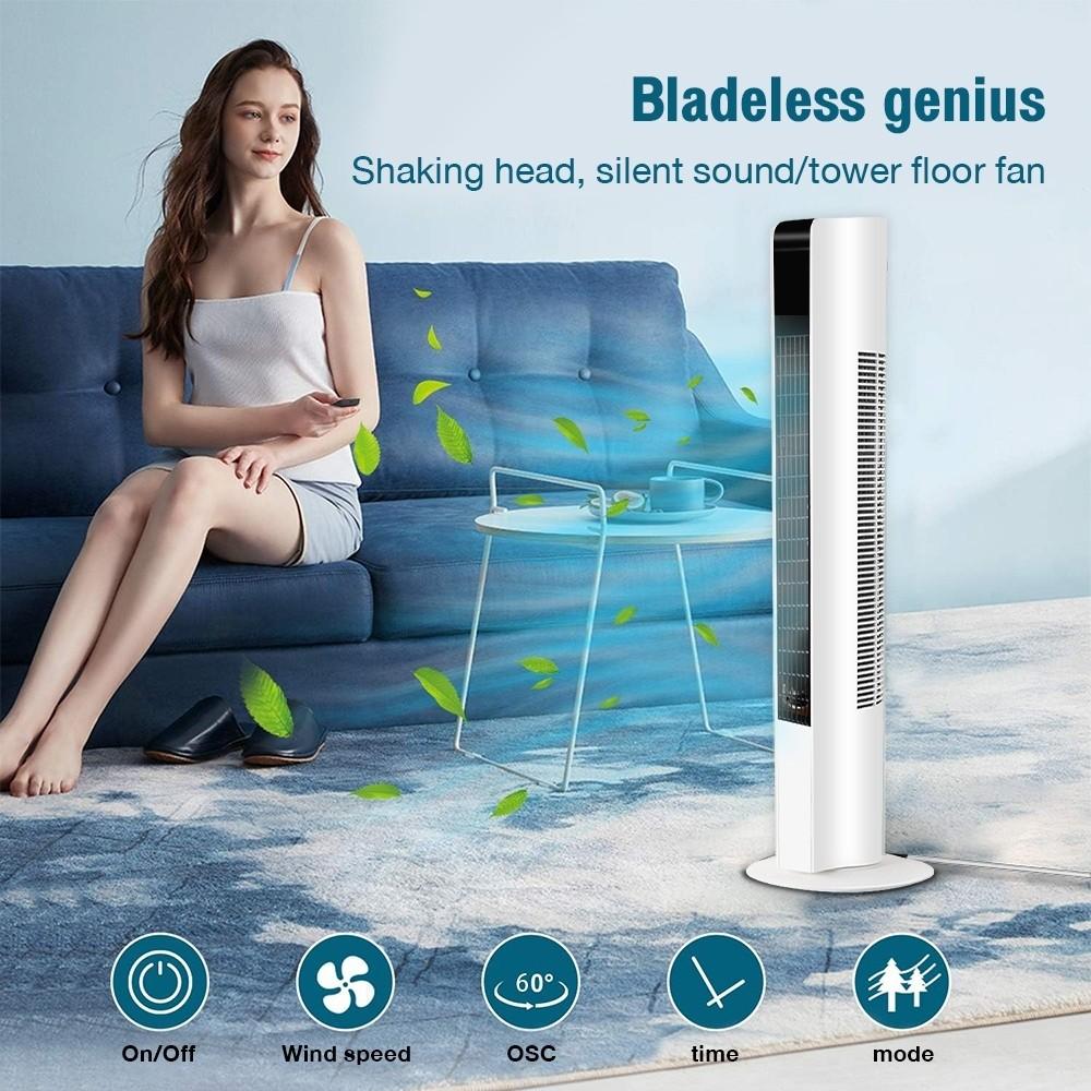 3-Speeds Intelligent 360° Air Circulation Fan Remote Control Low Noise Home Office Standing Fan Adjustable Bladeless Tower Fan