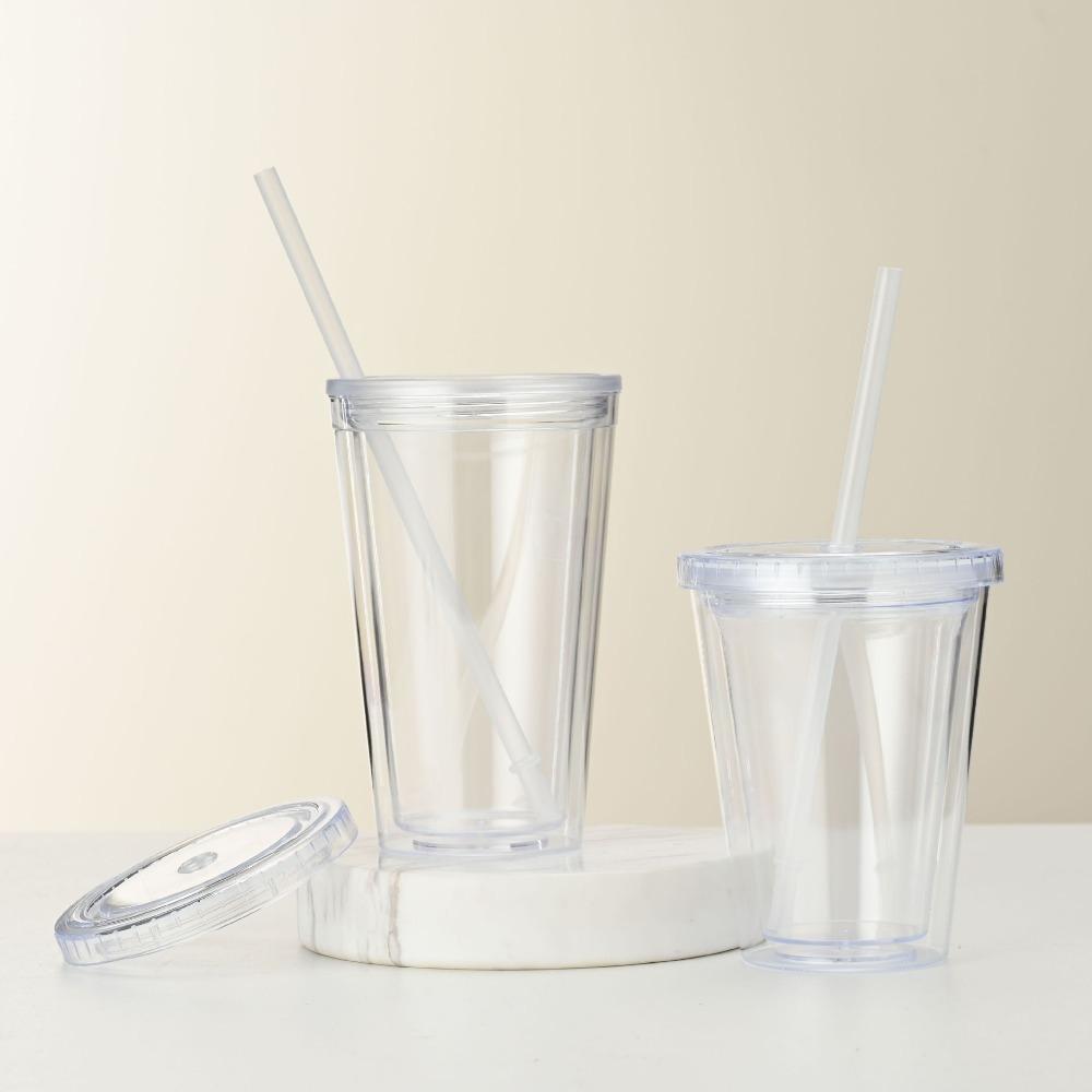 Double-Layer Clear Tumbler 350/450/650ml Iced Coffee Cup Smoothie Cup Water Bottle  Home Use