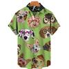 Men's Hawaiian Shirts 3D Cute Cat Print Short Sleeved Shirt Lapel Fashionable Casual Harajuku Cartoon New Clothing