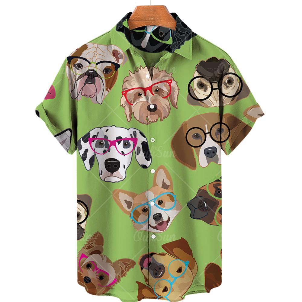 Men's Hawaiian Shirts 3D Cute Cat Print Short Sleeved Shirt Lapel Fashionable Casual Harajuku Cartoon New Clothing