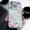 Flower Print Soft Phone Case For iPhone 16 15 14 Pro Max 16 Plus 12 13 Pro 11 Luxury Leather Texture TPU Shockproof Cover Fundas