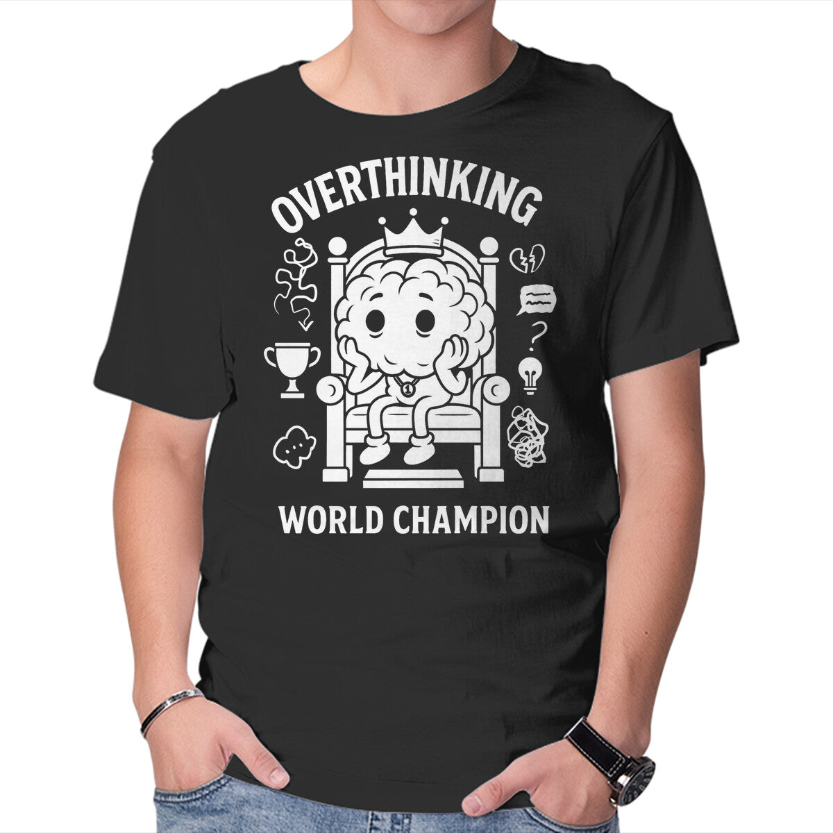 Unisex Crew Neck T-Shirt Overthinking World Champion Graphic Short Sleeve Casual Tee XXXXL