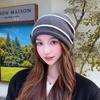 Curly Striped Woolen Hat for Women In Spring and Autumn Breathable and Versatile Pullover Knitted Hat Cold Proof and Warm, Ear-protecting Pile Hat