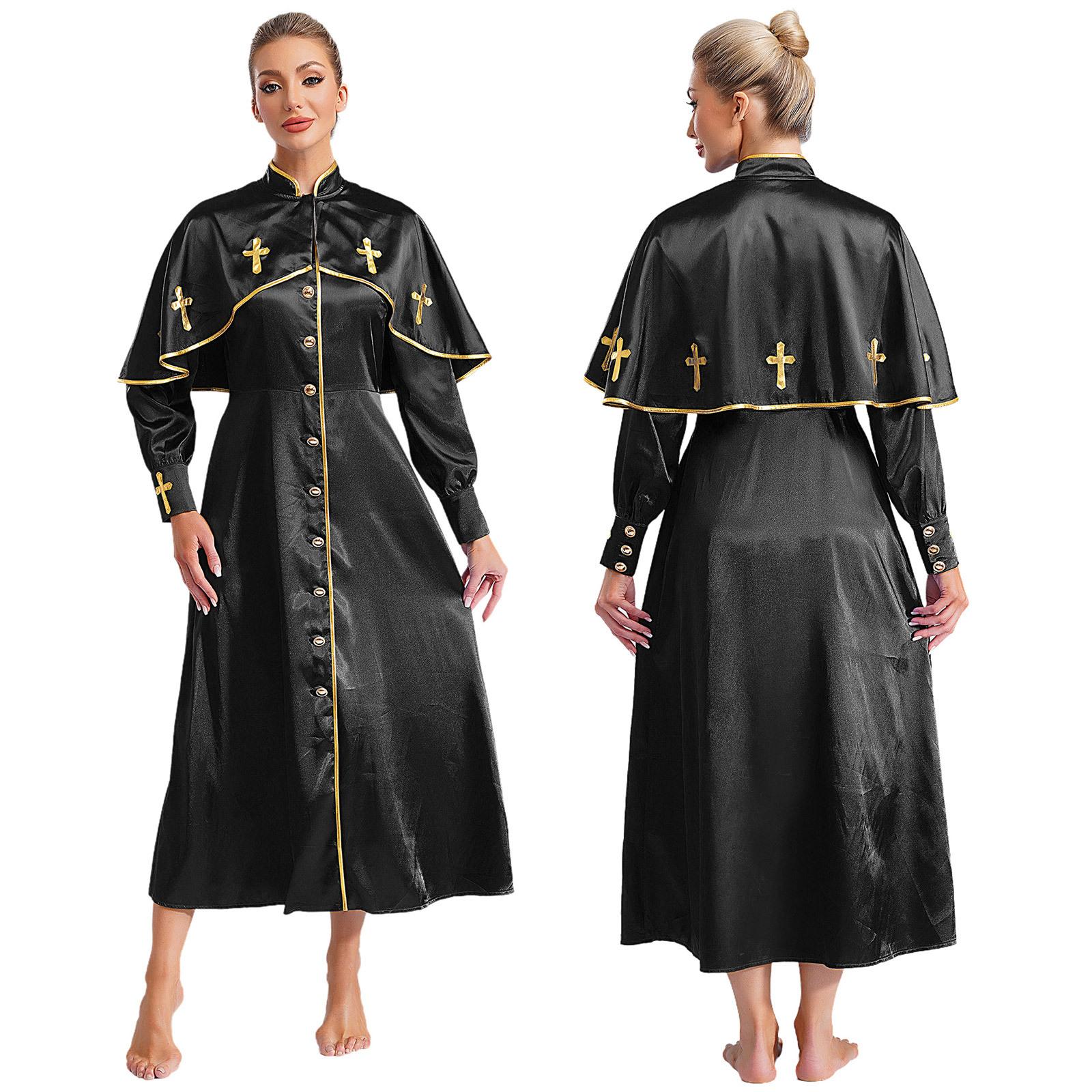 

Жіночий металевий оздоблений духовенство халат з довгим рукавом А-силуету довга максі сукня церковний хор халат служитель пастор халат церковний костюм для виступу S