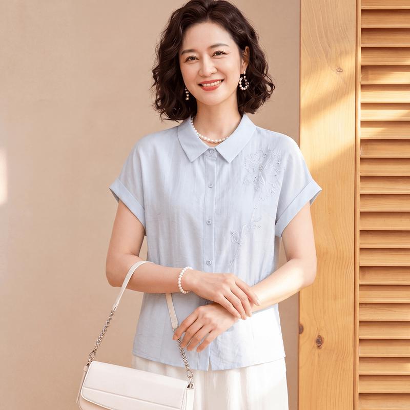 Elegant Embroidered Short Sleeve Shirt 5XL