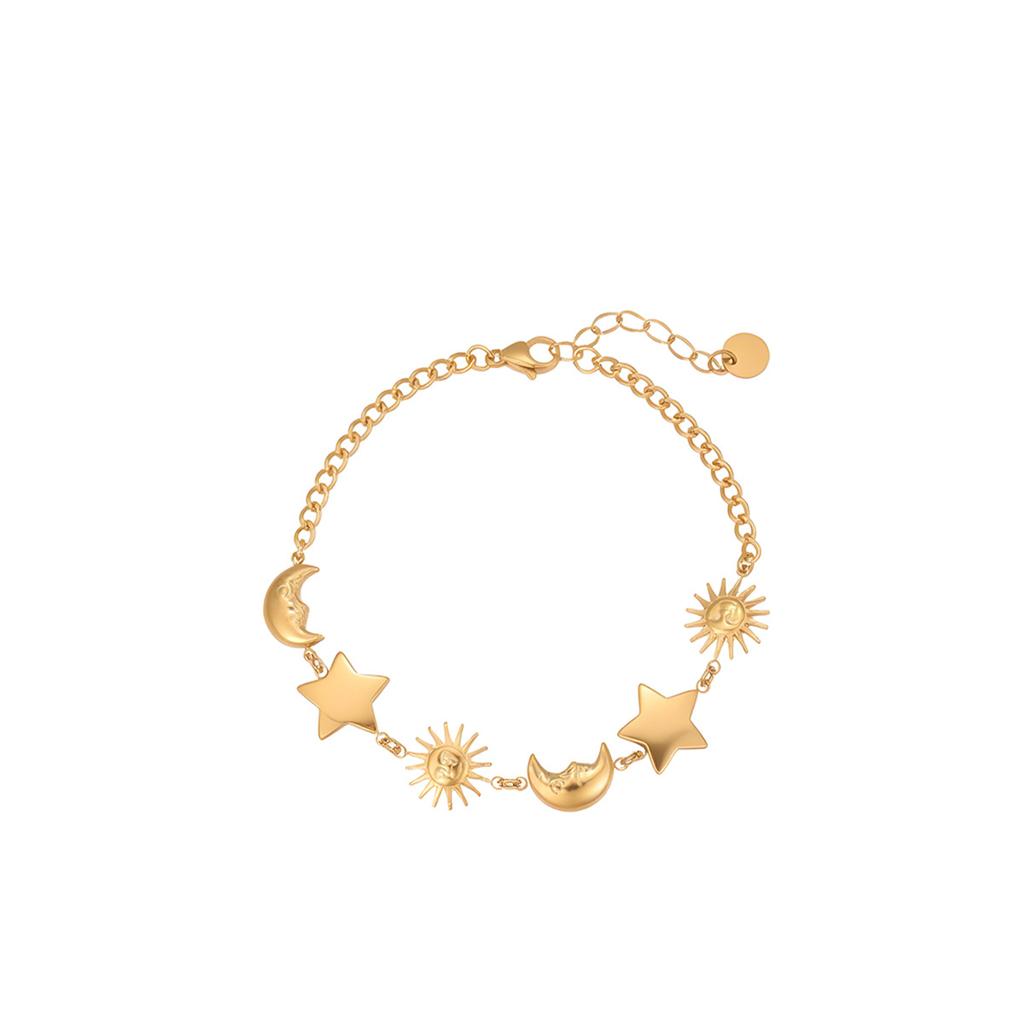GEMCHIC Women's Stainless Steel Star Moon Sun Bracelet Fashion Luxury Jewelry for Women Hypoallergenic Titanium Steel
