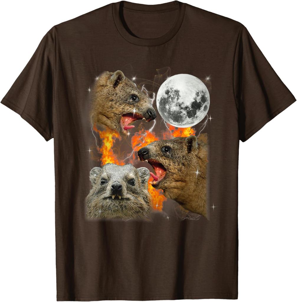 Rock Hyrax Howling Moon Fire Graphic TShirt Breathable Cotton Tee Men