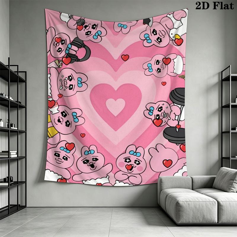 Whimsical pink heart-shaped rabbit Pattern Home Decor Tapestry, Wall Hanging, Decorative RV Wall Cloth.ZGT0914427