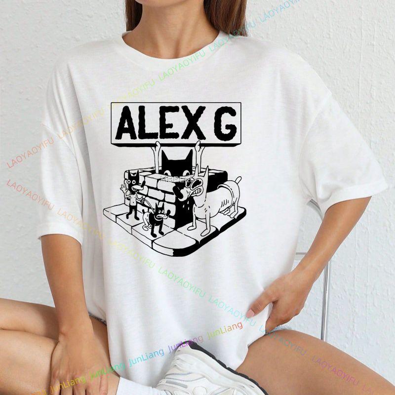Tričko Alex G Funny Print Módní styl Gotický ležérní top Volné tričko s krátkým rukávem a výstřihem