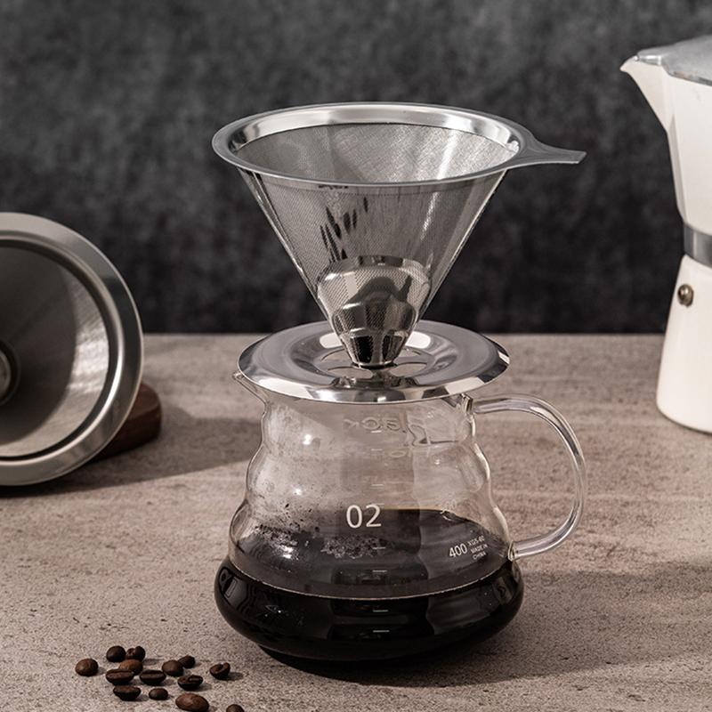 Stainless Steel Pour Over Coffee Filter Ultra Fine Mesh Space Saving Reusable Dripper for Office Staff Coffee Making