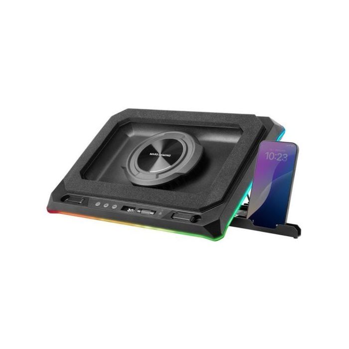 Mars Gaming Mnbc-ultra Base Refrigeradora Y Stand Para Portátiles Hasta 18" Rgb 5 Posiciones Negro