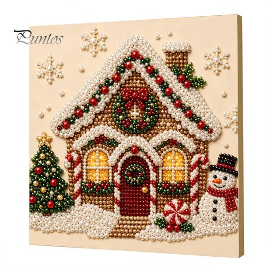 DIY Faux Pearl Art Crafts Christmas Kit, Santa Snowy Cottage Painting Kits for Adults 3D Bead Craft Set Adults, Home Winter Holiday Wall Decor Indoor