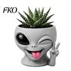 Office Desk Planter Funny Alien Face Planter, 3D Printed Novelty Plant Pot, Cute Gray Cactus Pot Head for Succulents Cacti Home Table Shelf