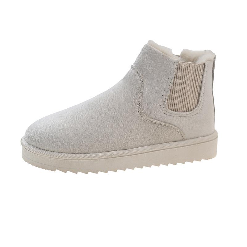 New autumn and winter snow boots warm solid color large size wool cotton boots elastic band thick sole short cotton shoes