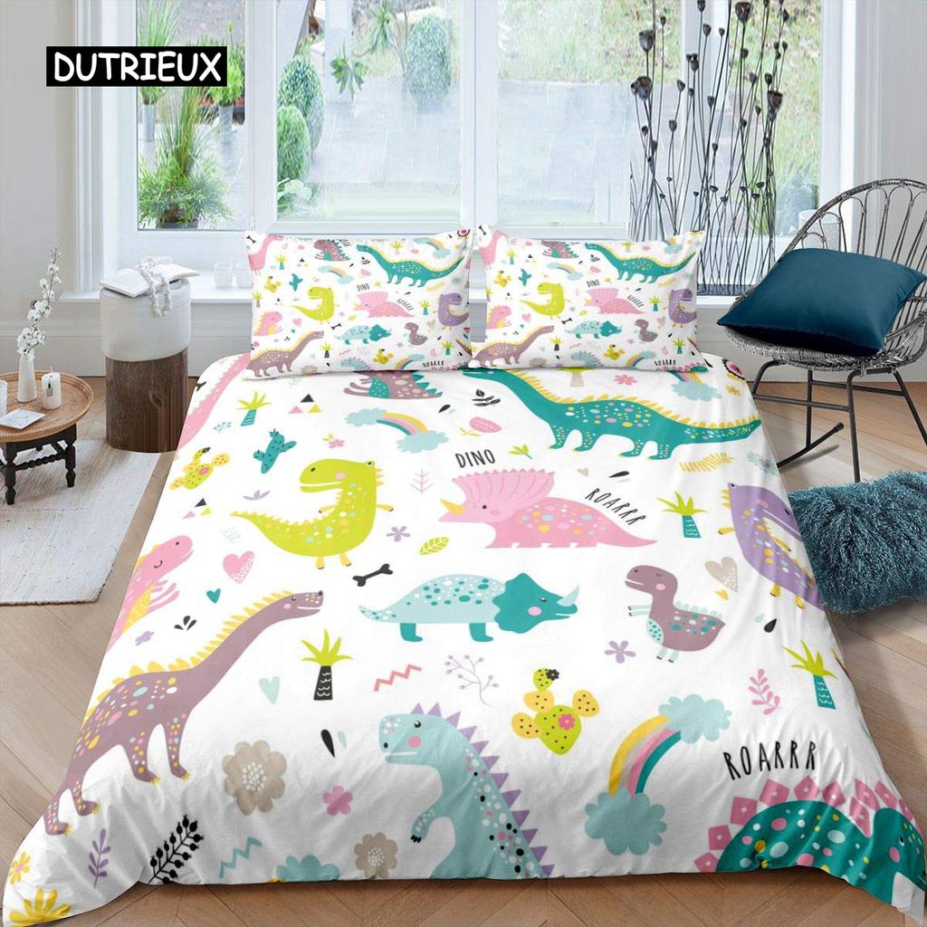 Dinosaurier Bettbezug Niedliche Dinosaurier Cartoon Tier Thema Bettwäsche Set Für Kinder Jugendliche Doppel Queen King Size Polyester Steppdeckenbezug