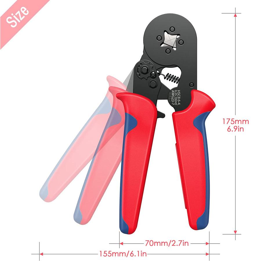 Tube Terminal Crimping Tool Set,Quadrilateral/Hexagonal Crimping Pliers Range 0.25-10mm²/AWG23-7 Quick Crimp Terminal Tool