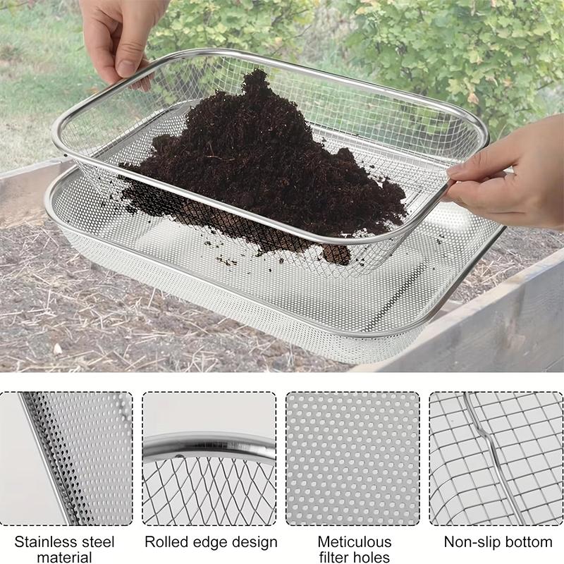 Malla Tamizadora de Suelo de Acero Inoxidable Filtro de Arena y Roca Herramienta de Jardinería Compacta Tamizador de Compost para Mezcla de Suelo