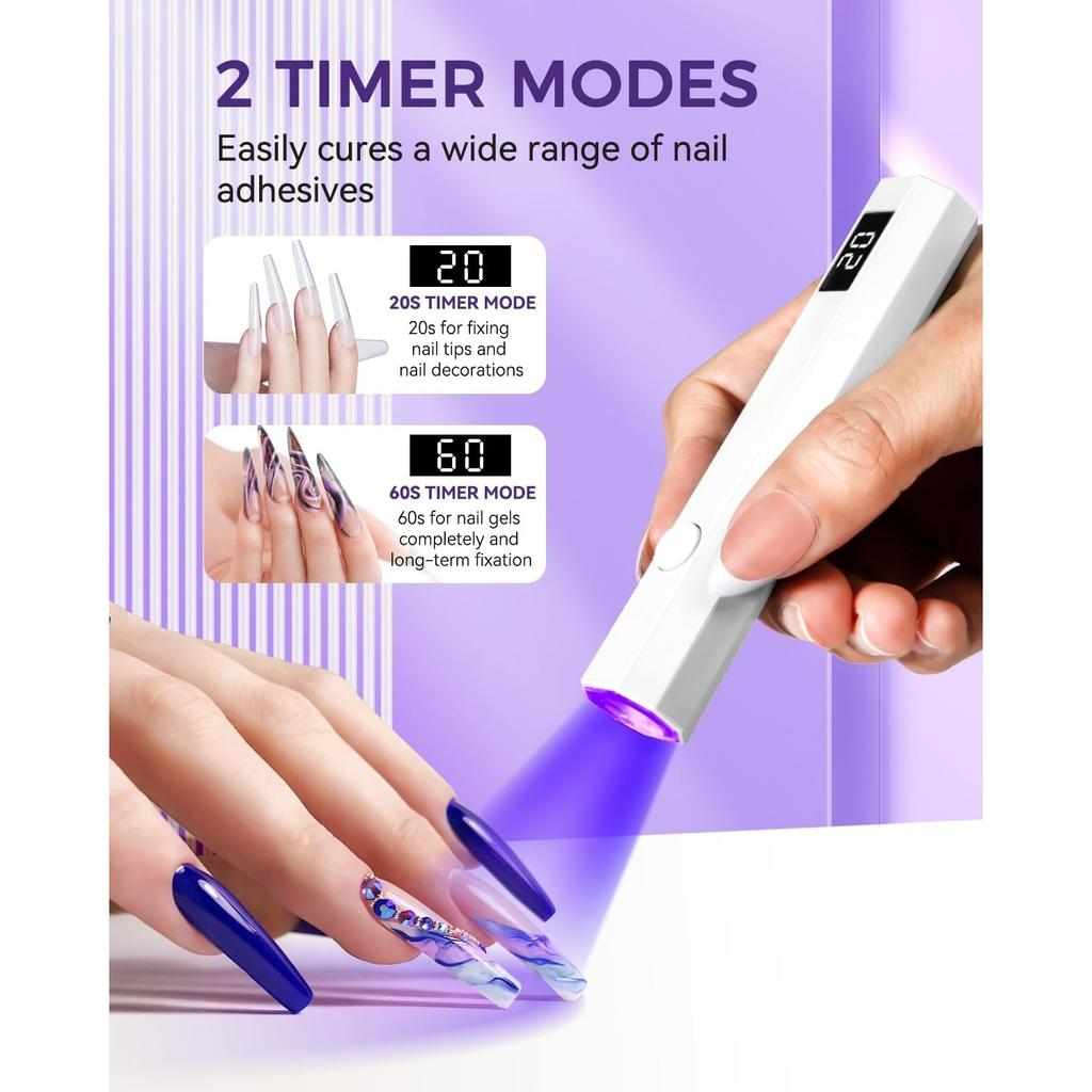 UV Nail Light Handheld UV Light for Nails 3W Portable Led Lamp with 2 Timer Settings 20/60s for Gel Polish Home DIY Salon Women