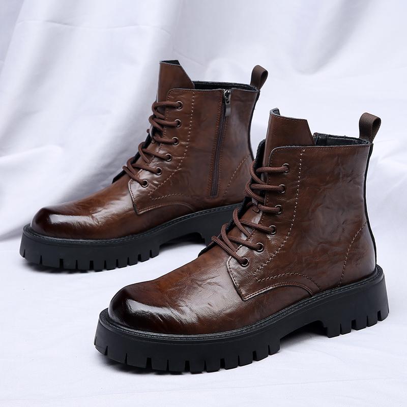 Fashionable New Men's Leather Work Boots Hot Selling Winter Men's Outdoor Hiking Boots Wear-resistant Soles Casual Boots